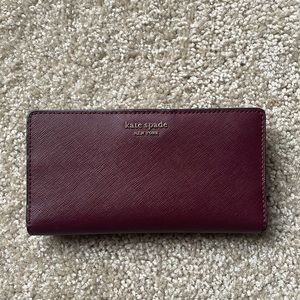 Kate Spade Large Slim Bifold Wallet - Maroon